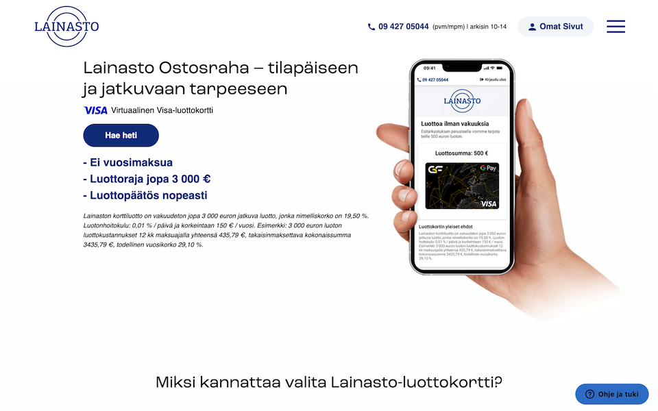 Lainasto Ostosraha luottokortti